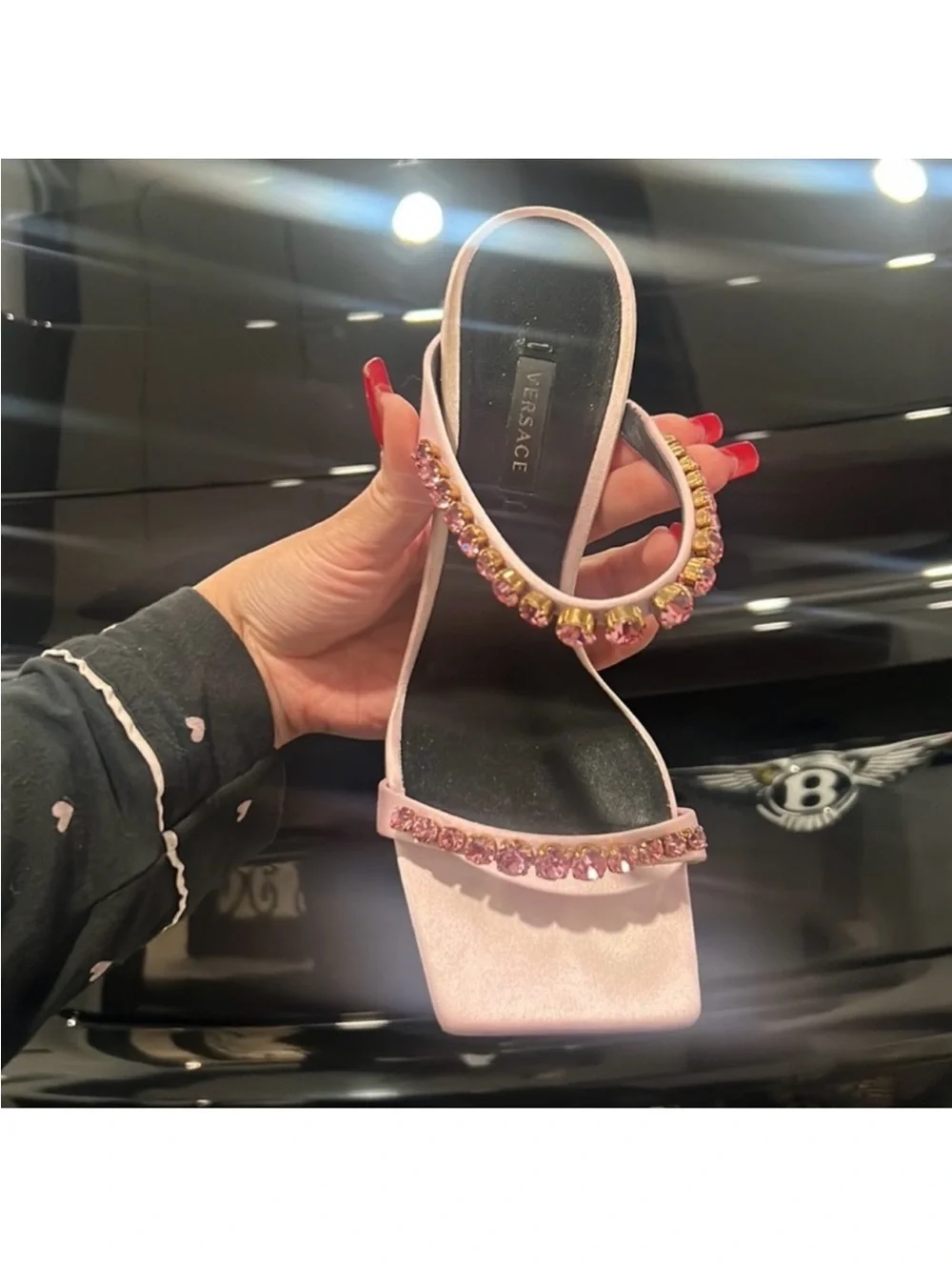 Versace Pink Crystal-Embellished Square-Toe Stiletto Sandals